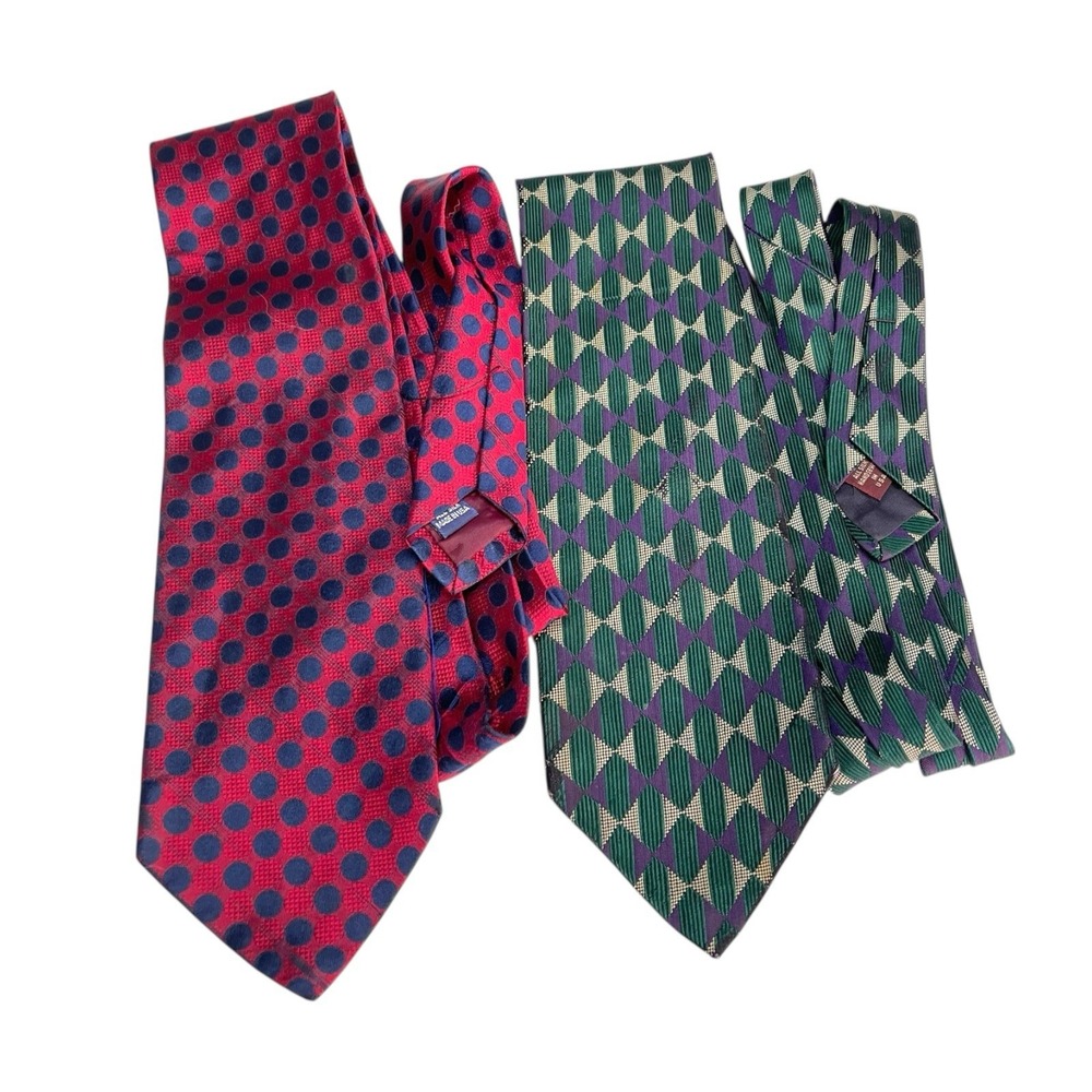 Jos. A. Bank OS Multi Silk Tie Lot 2 Polka Dot Geometric Premier Collection Prep